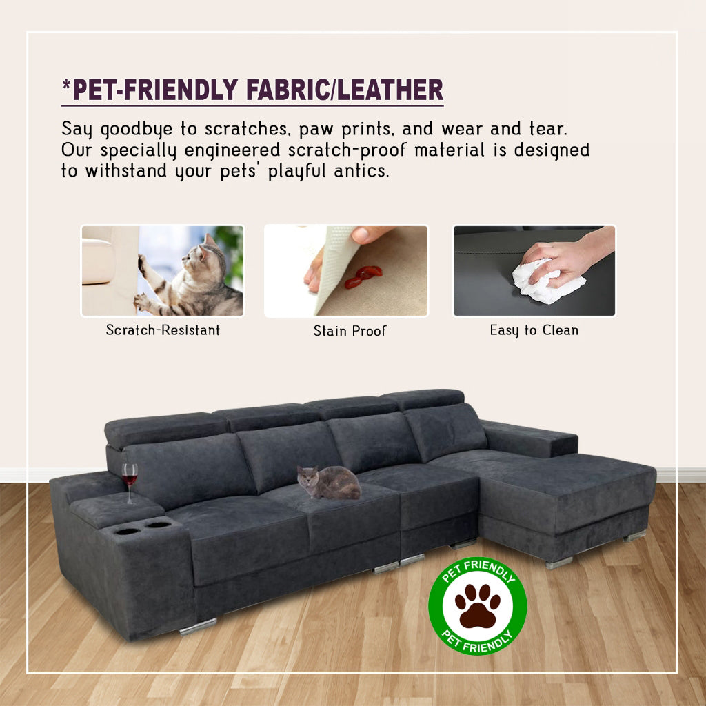 Lanny 3/4-Seater L-Shaped Sofa with Stool & Coffee Table w/ Pet-Friendly Option