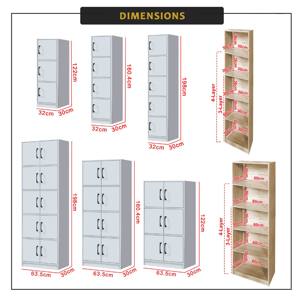 Erzan Series Single and Double Door Cabinet Bookshelf Storage w/lock in 6 Colours
