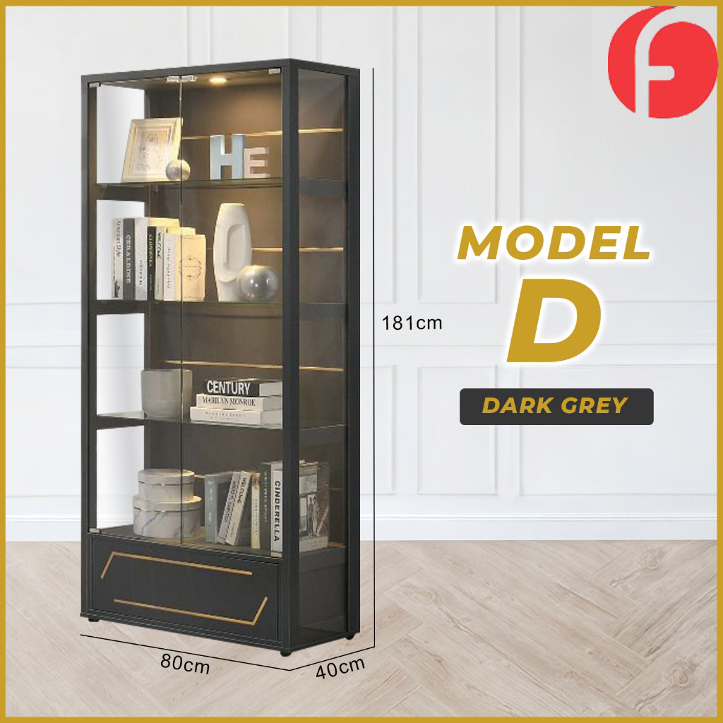 Tessa Series 4 Display Cabinet Book Shelves Glass Door with Light