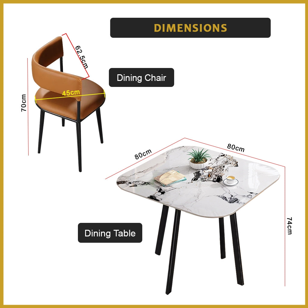 Rachel Dining Set with Curved Edges Sintered Stone Table Top Leather High Density Chair