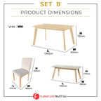 OGIVE Dining Set Table with Chair & Bench Pet-Friendly Fabric in Natural & Walnut Color