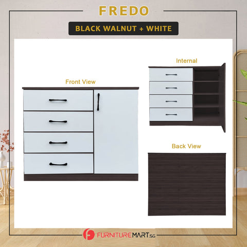 Image of Fredo Premium Chest of Drawers with Cabinet Full Laminated Back Panel in 6 Colours