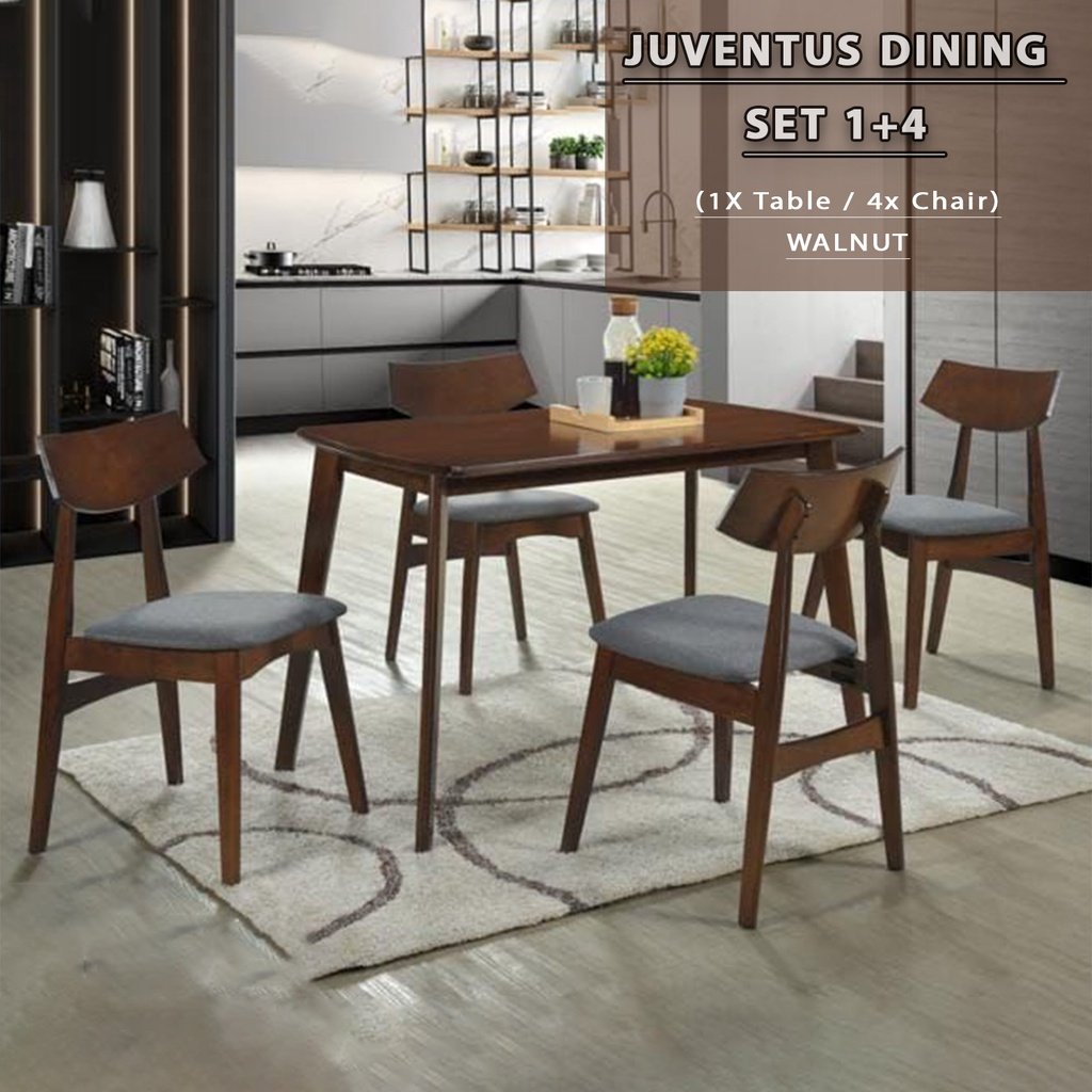 Juventus Dining Set Table with Chair & Bench in Walnut Color
