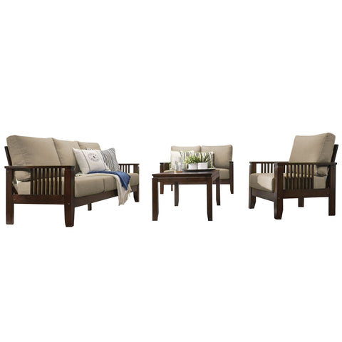 Image of Frida 1/2/3 Seater Fabric Sofa And Coffee Table Set In Light Brown
