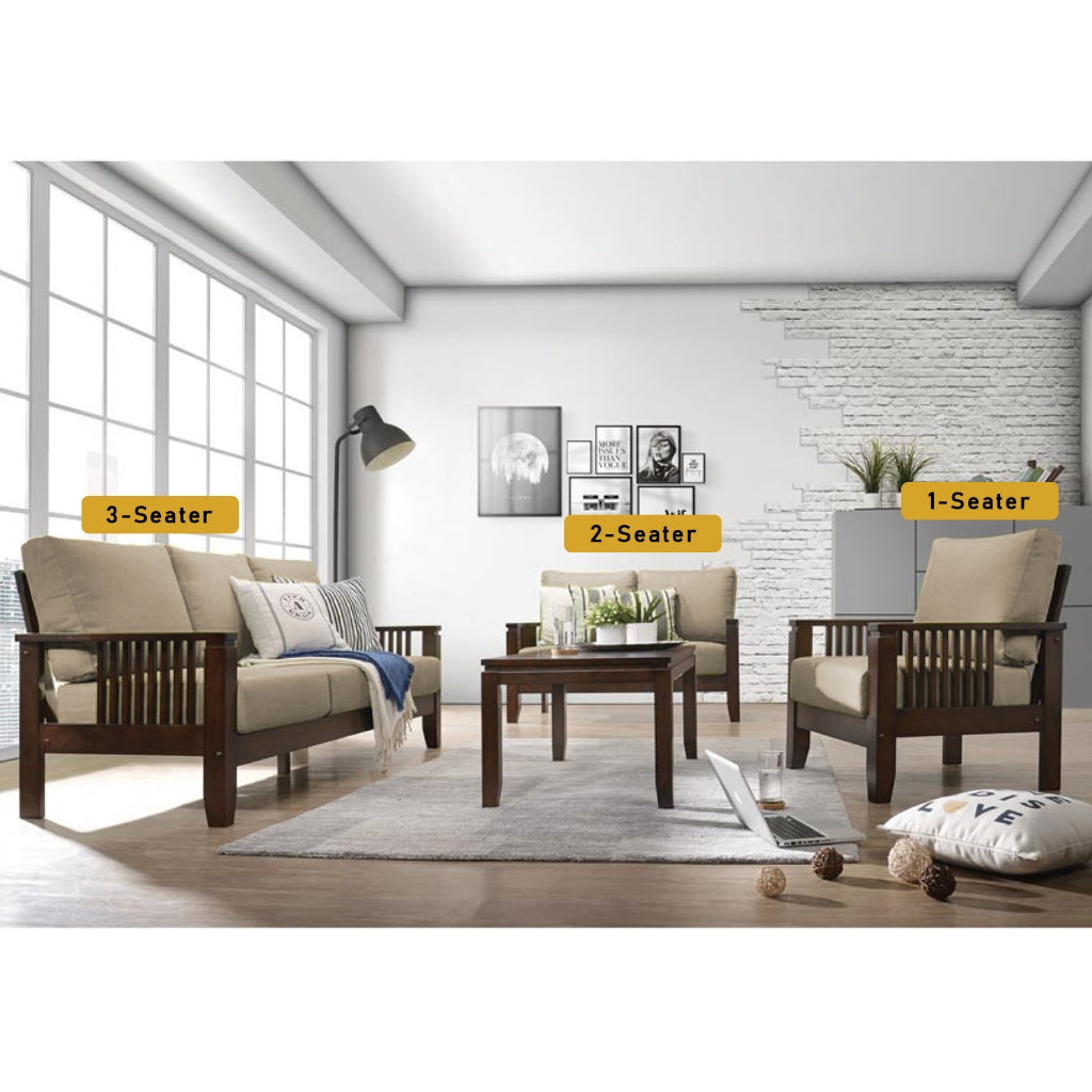 Frida Series 1,2,3 Seater Sofa Set Solid Wood Living Room Furnitures in Light Brown