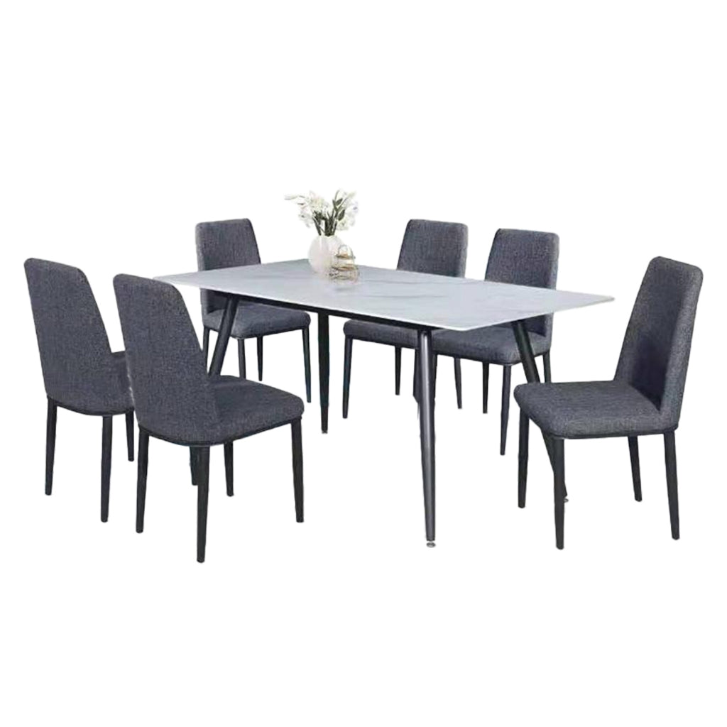 Elba 1+4/1+6 Dining Set Table with Chair Ceramic Table Top with Metal Legs