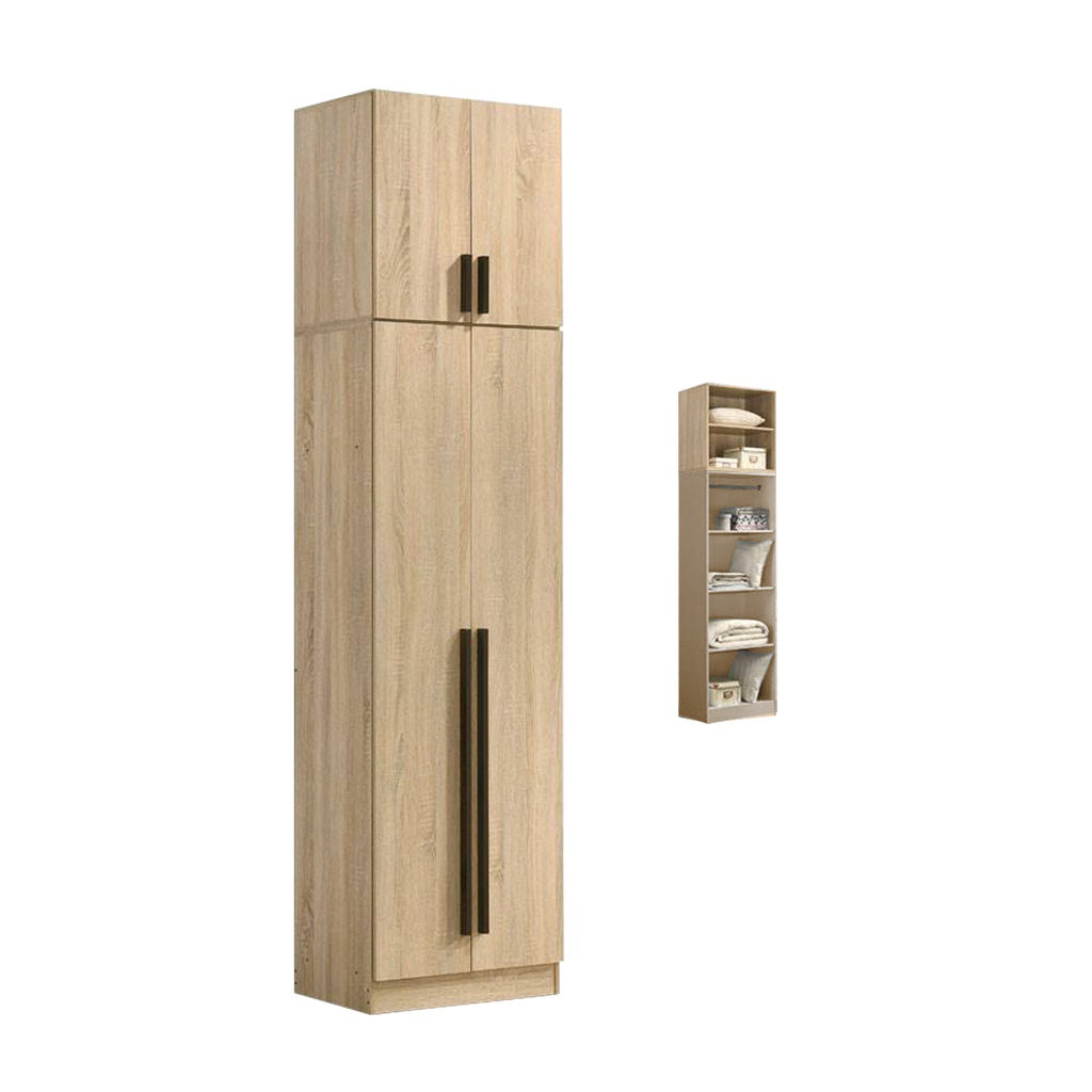 Zarya Series 1 Tall 4 Door Wardrobe with Top Cabinet In Natural Oak Colour