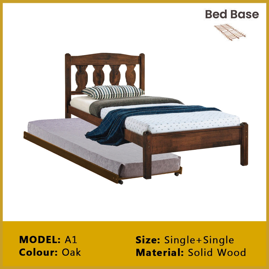Riese Single Pull-Out Bedframe MDF+Veneer Wood Slatted Base