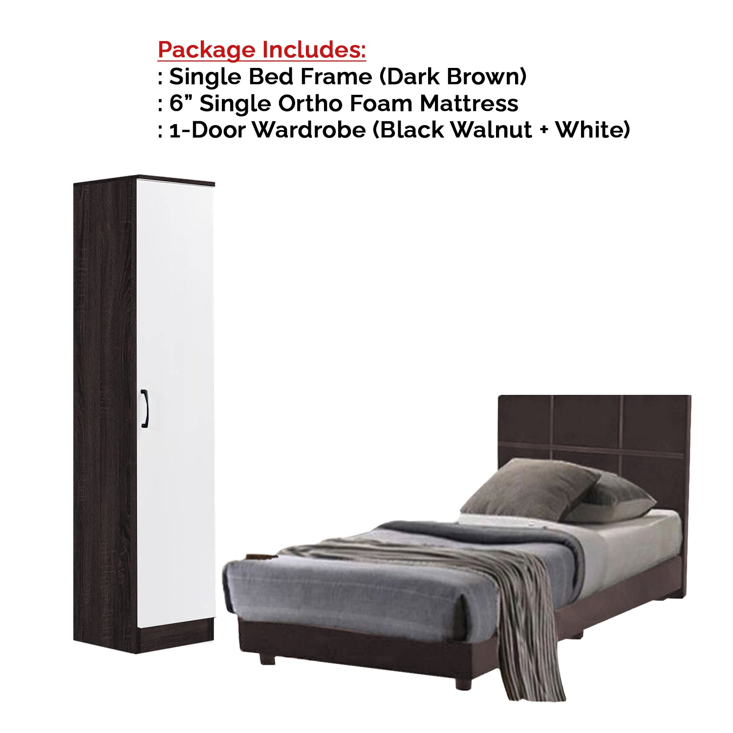 Toluca Bedroom Set Series 10 Includes Wardrobe/Bed Frame/Mattress In Single And Super Single Size.Free Installation