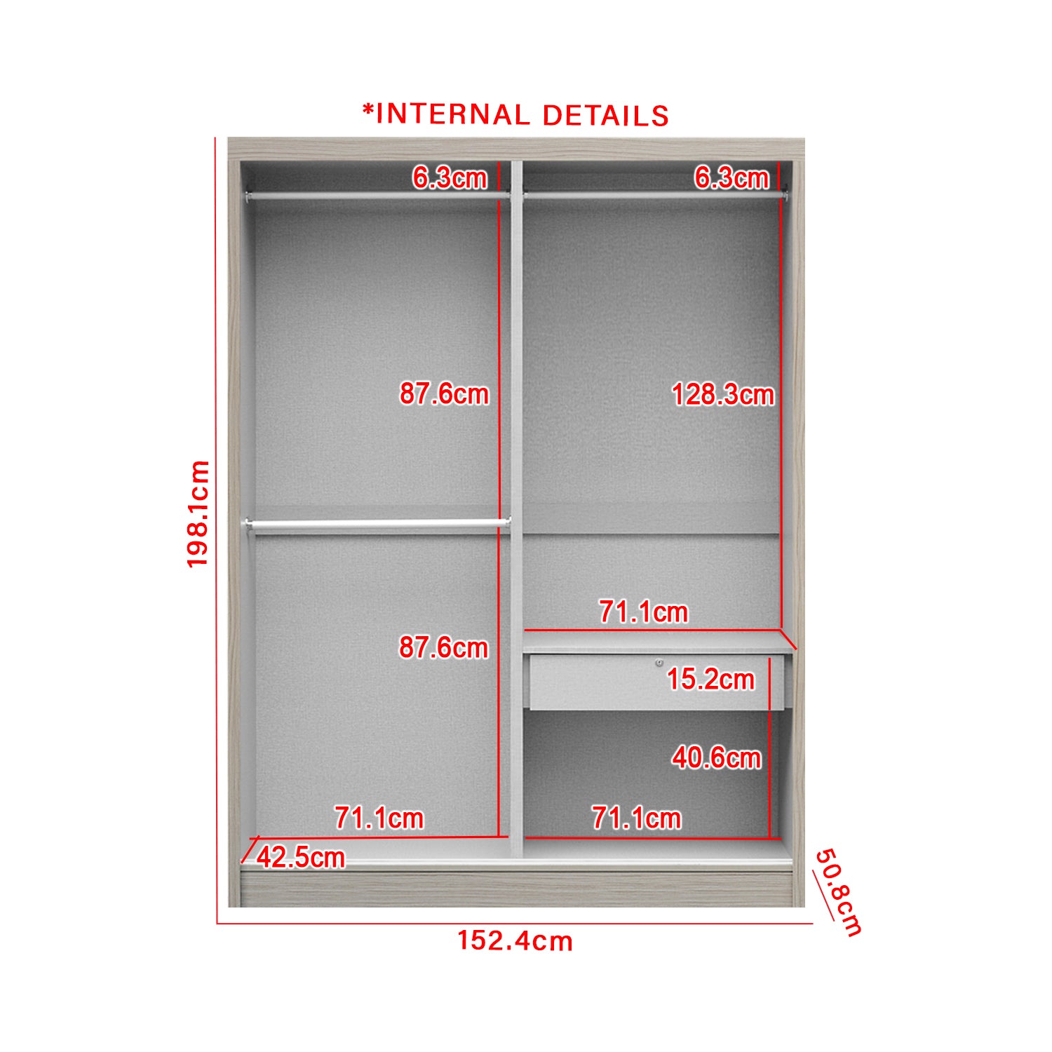 Kenzo Series 41 5FT Sliding Door Wardrobe with Internal Drawer