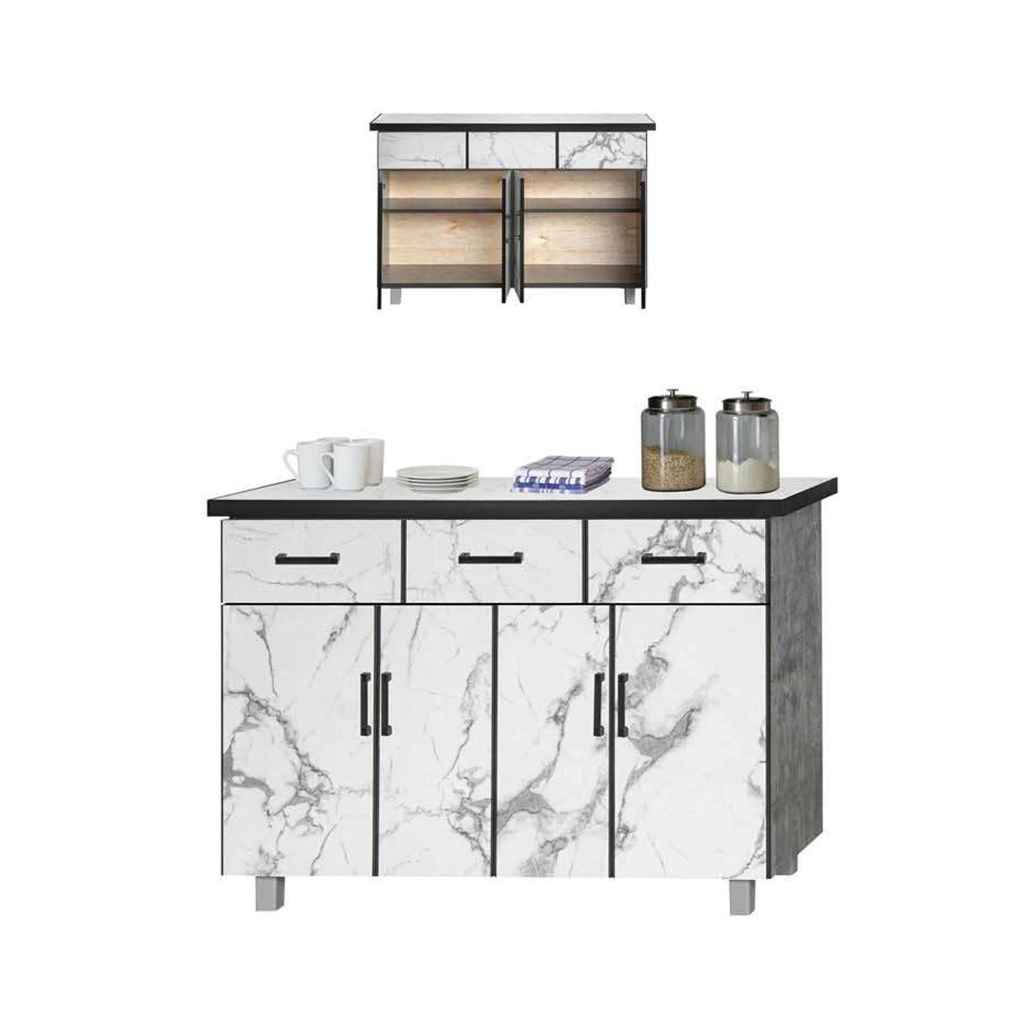 Mara Series Kitchen Cabinet Ceramic Tile Top in Marble White Colour - Model A24