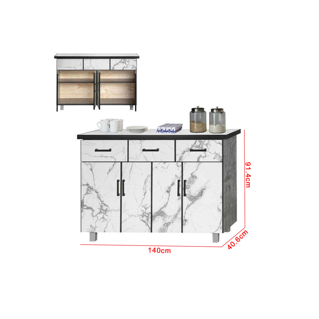 Mara Series Kitchen Cabinet Ceramic Tile Top in Marble White Colour - Model A24