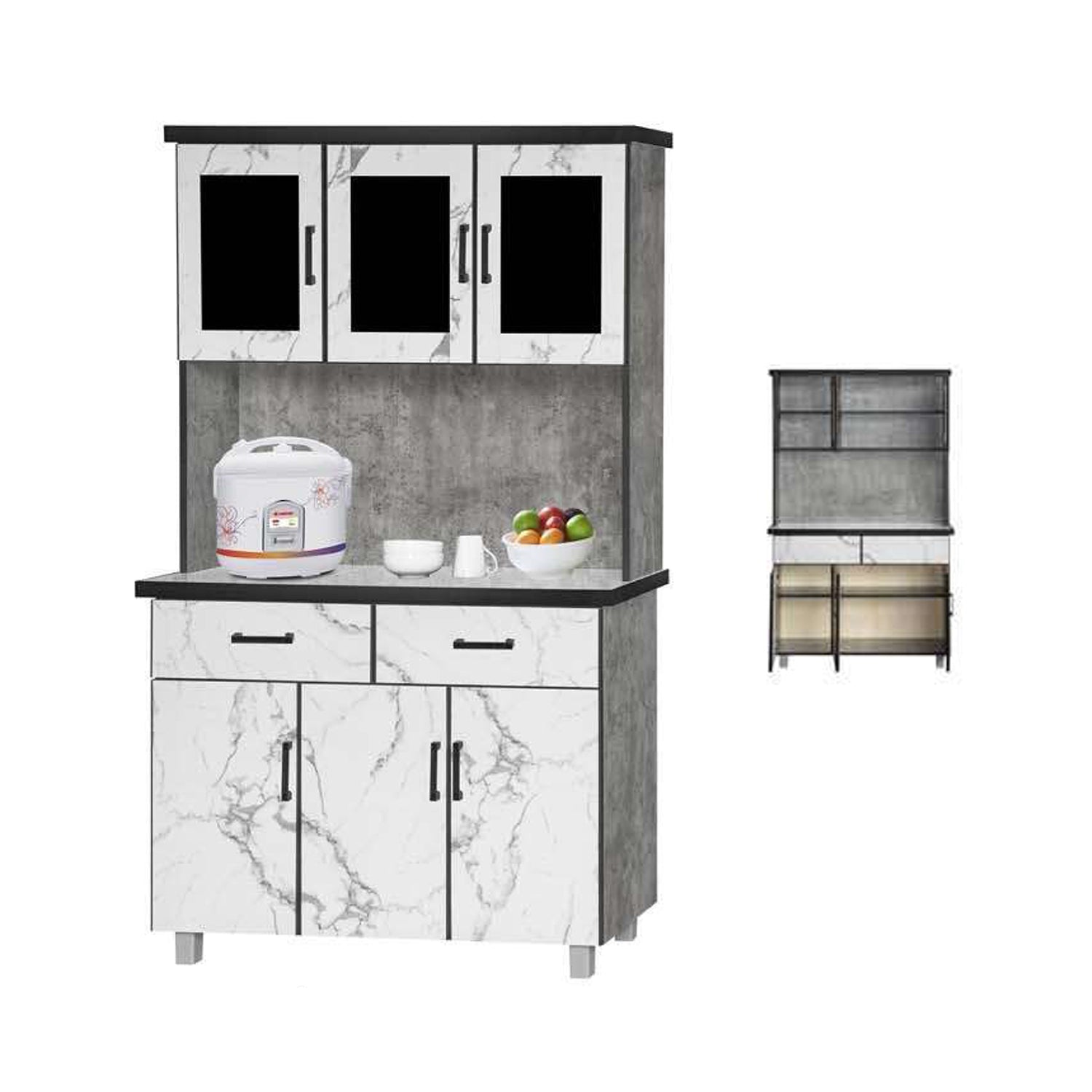 Hara Series Kitchen Cabinet Ceramic Tile Top in Marble White Colour - Model A28