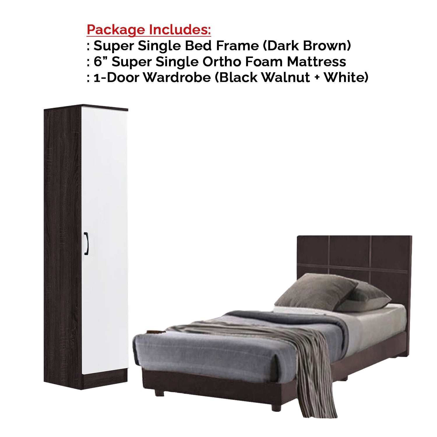 Toluca Bedroom Set Series 10 Includes Wardrobe/Bed Frame/Mattress In Single And Super Single Size.Free Installation