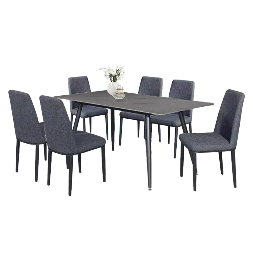Elba 1+4/1+6 Dining Set Table with Chair Ceramic Table Top with Metal Legs