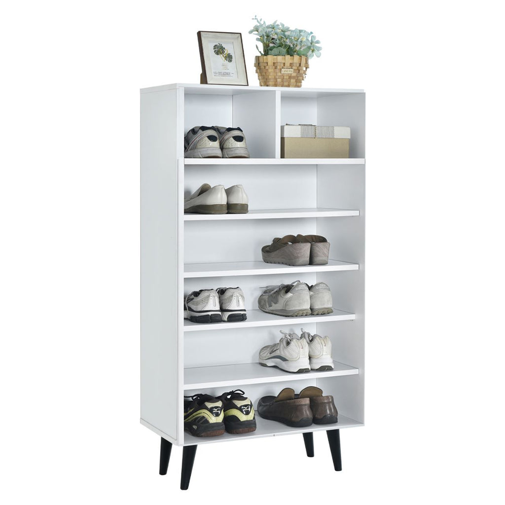 Peony Shoe Cabinet with Shelves + 2 Open Storage In Full White