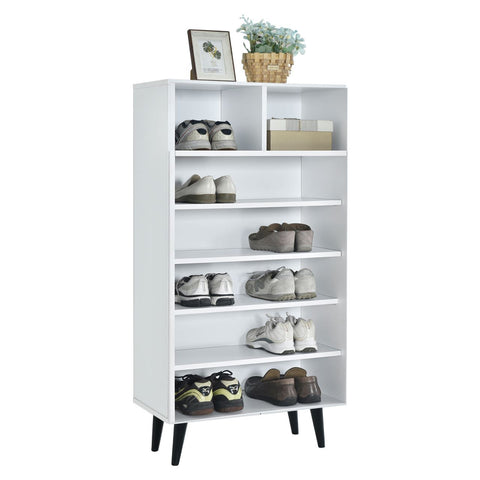Image of Peony Shoe Cabinet with Shelves + 2 Open Storage In Full White