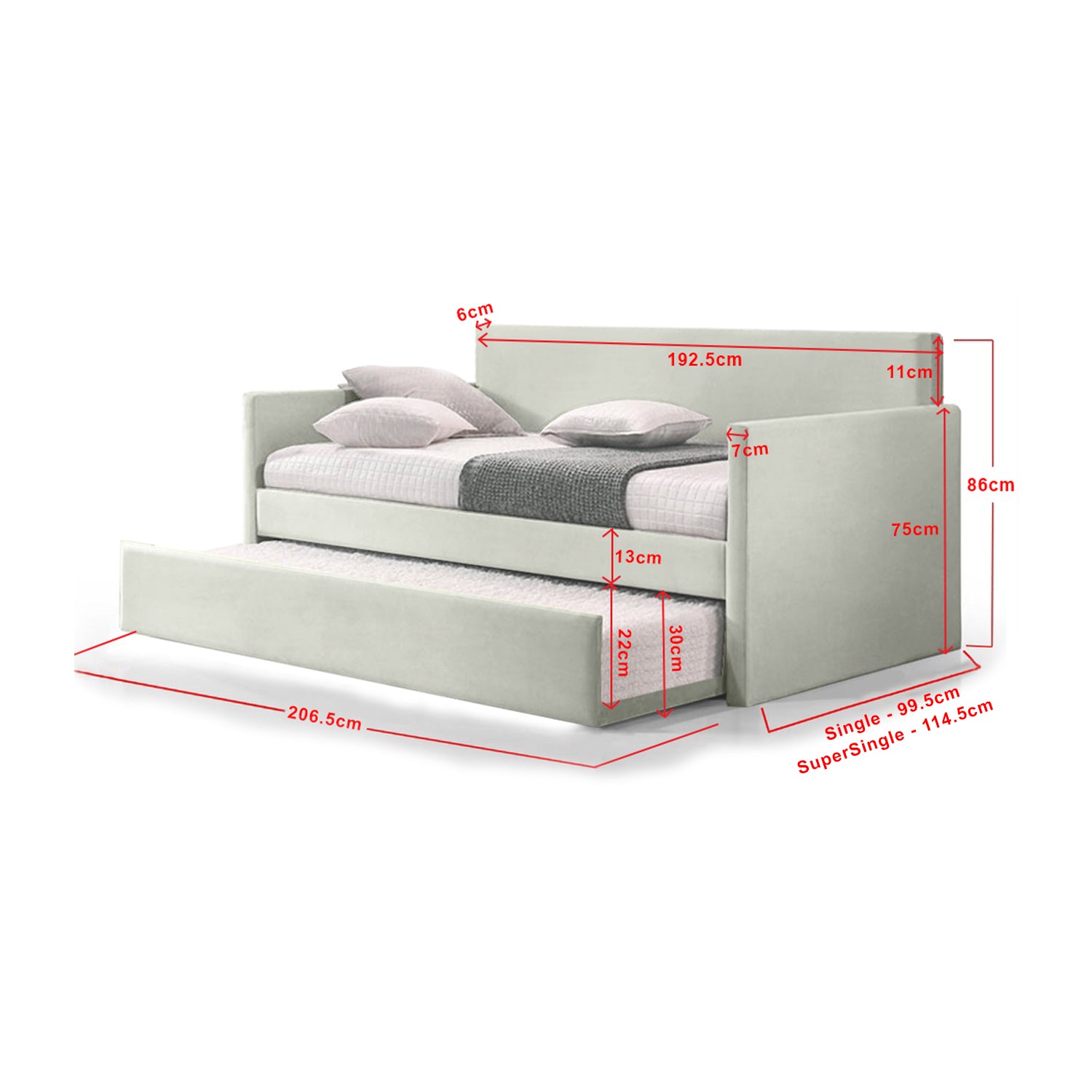 Joash Model A Daybed with Trundle with Mattress - Pet-Friendly Option - 56 Colours