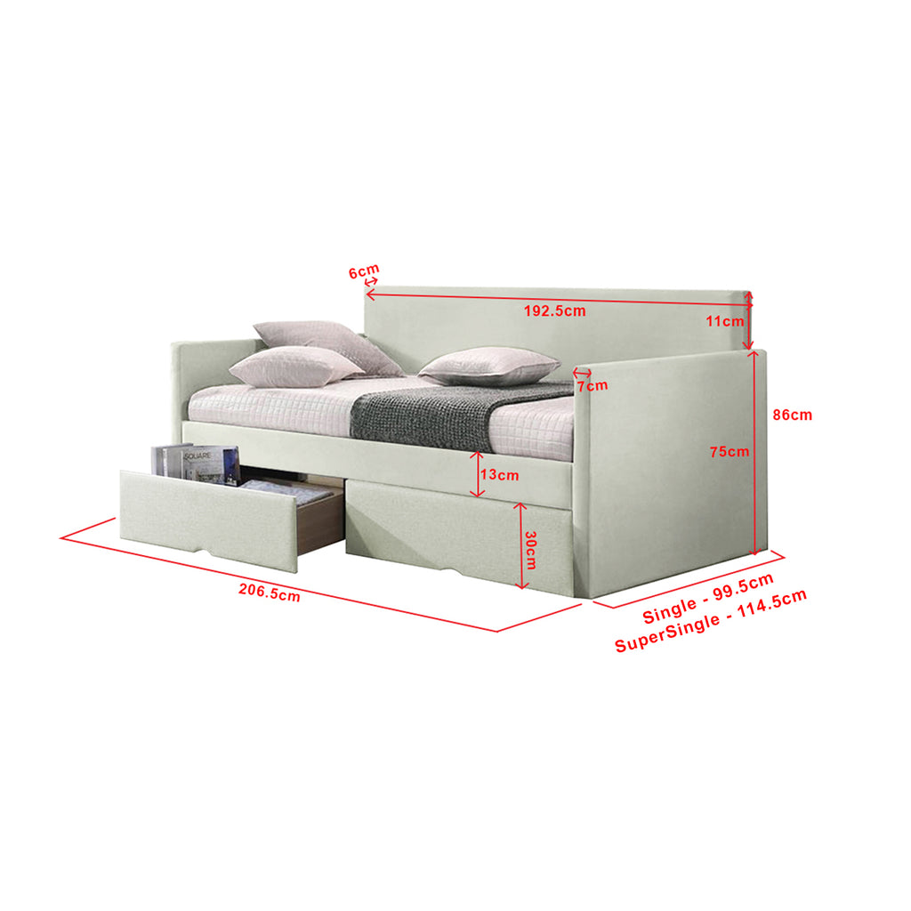 Korro Series Model A Daybed with Drawers - Pet-Friendly Option with Mattress - 56 Colours