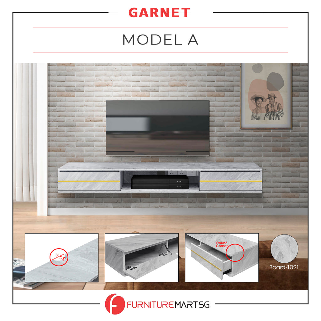 Garnet Series 1 Floating TV Console with Built-in Socket in Marble Whi ...