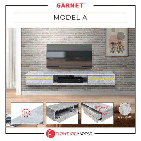 Image of Garnet Series 1 Floating TV Console with Built-in Socket in Marble White Colour