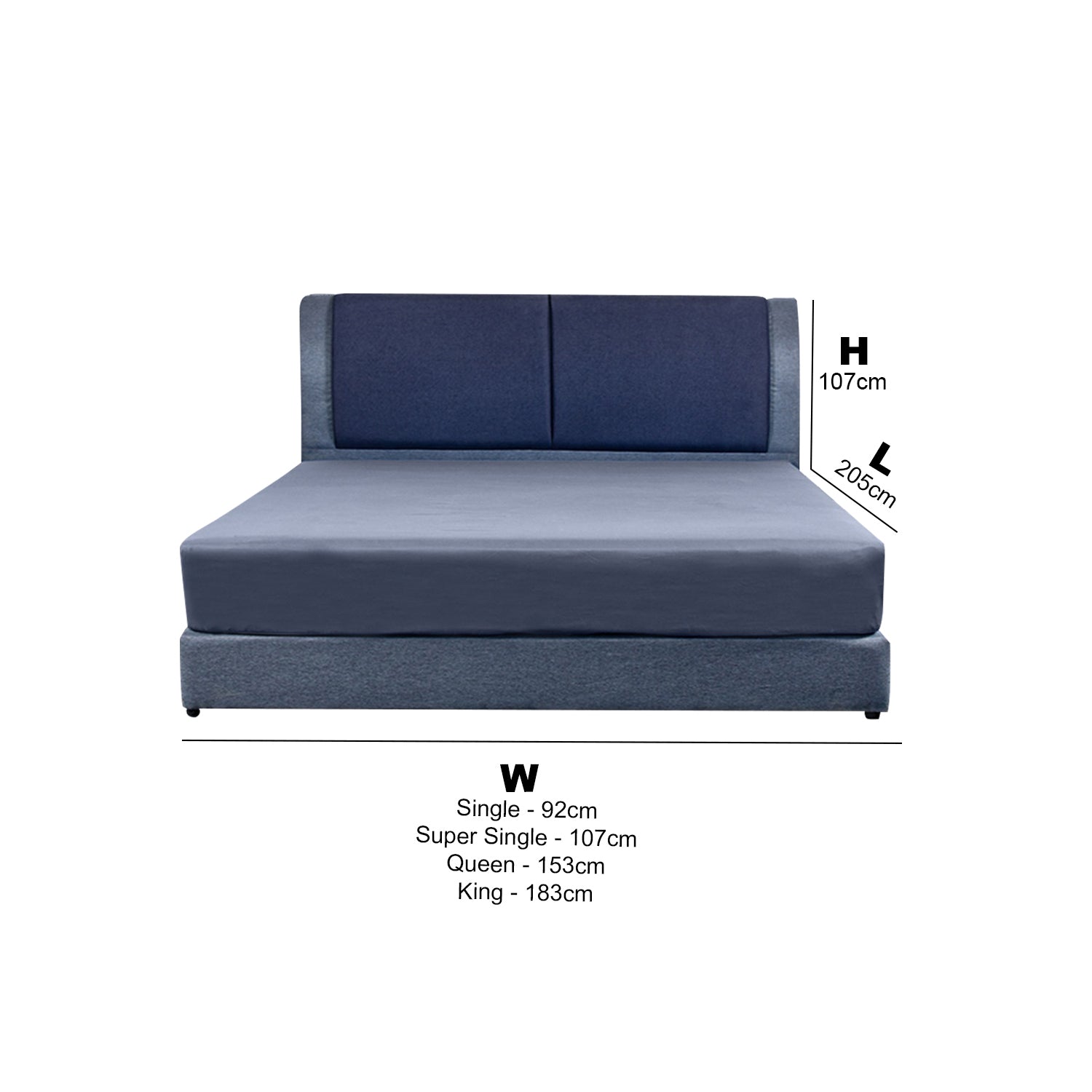 Rinoa Series 1 Woven Fabric Divan Bed Frame in Dark Navy with Grey Colour - All Sizes Available