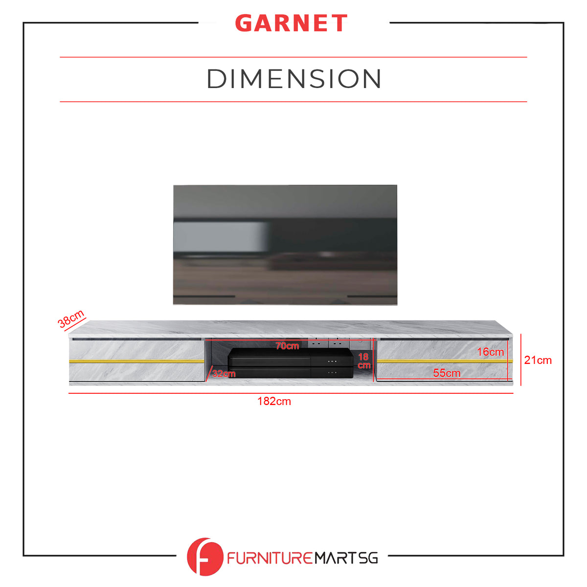Signet Console Tv Garnet Series 1 Floating TV Console with Built-in Socket in Marble Whi ...