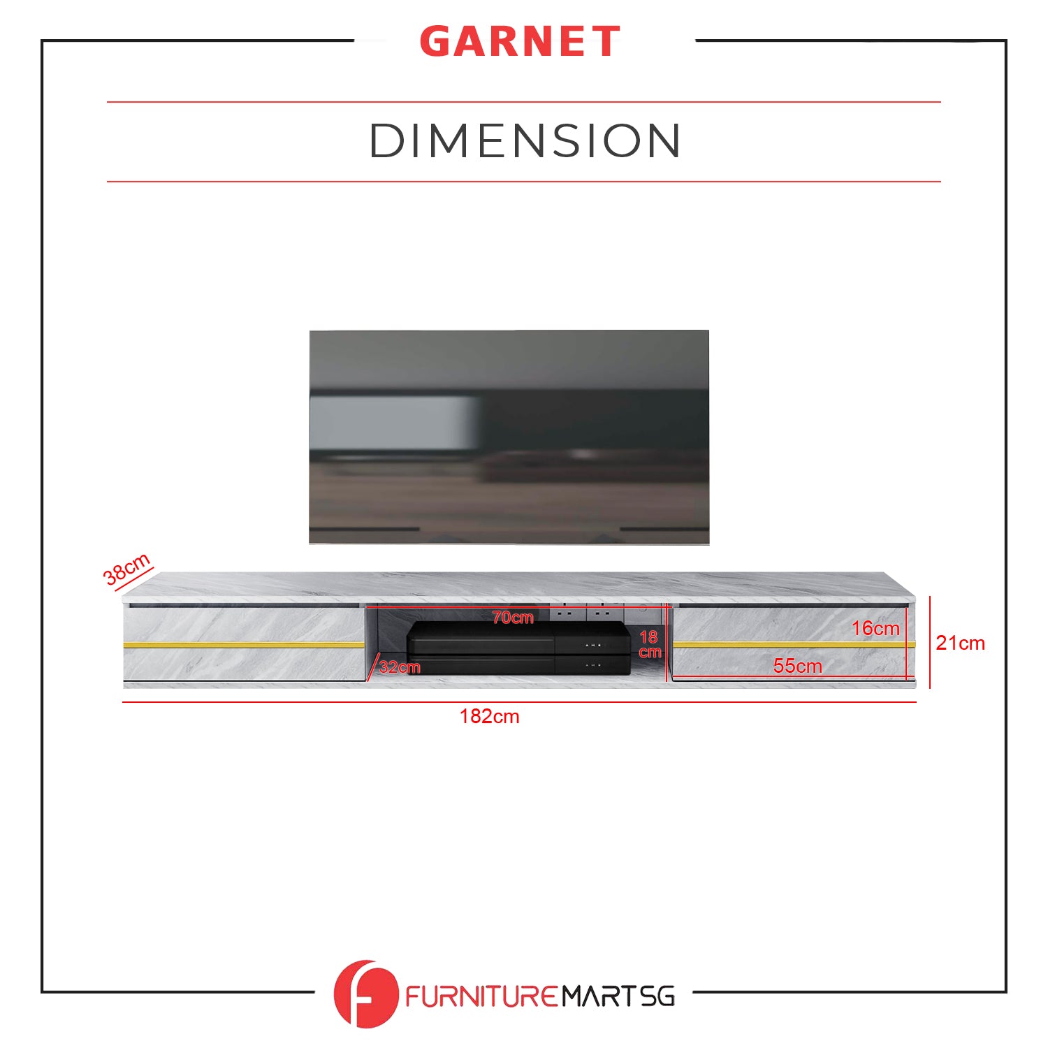 Garnet Series 1 Floating TV Console with Built-in Socket in Marble White Colour