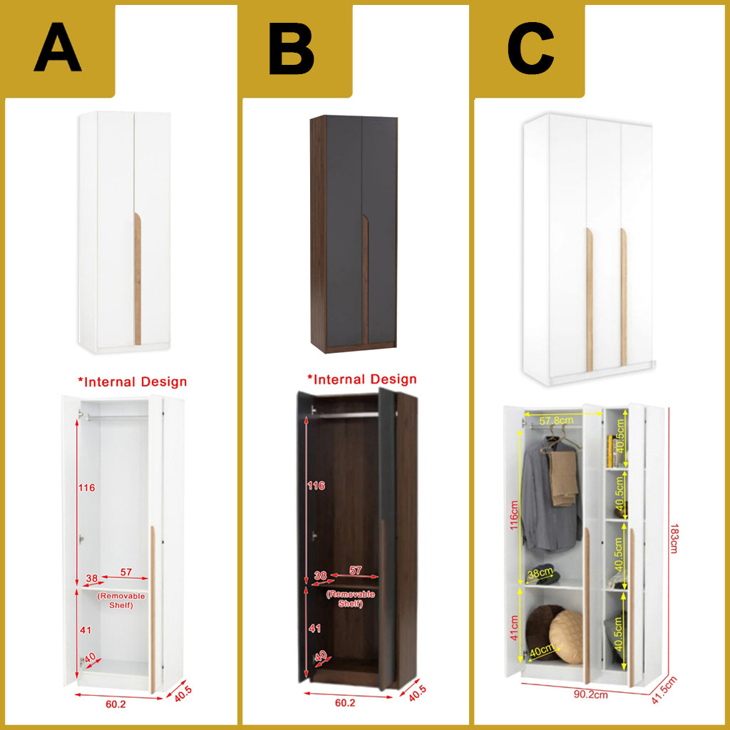 Wrilie Scratch Resistant Wardrobe 2/3 Doors With Drawers in 11 Models