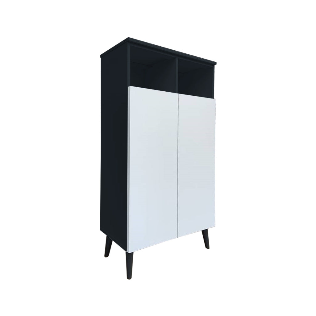 Peony Shoe Cabinet with Shelves + 2 Open Storage In Black & White