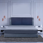 Rinoa Series 1 Woven Fabric Divan Bed Frame in Dark Navy with Grey Colour - All Sizes Available
