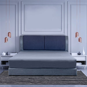 Rinoa Series 1 Woven Fabric Divan Bed Frame in Dark Navy with Grey Colour - All Sizes Available