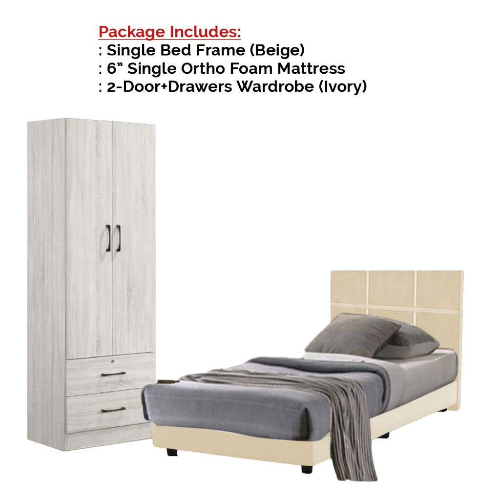 Toluca Bedroom Set Series 1 Includes Wardrobe/Bed Frame/Mattress In Single And Super Single Size.Free Installation