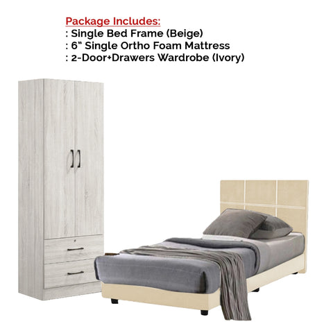 Image of Toluca Bedroom Set Series 1 Includes Wardrobe/Bed Frame/Mattress In Single And Super Single Size.Free Installation