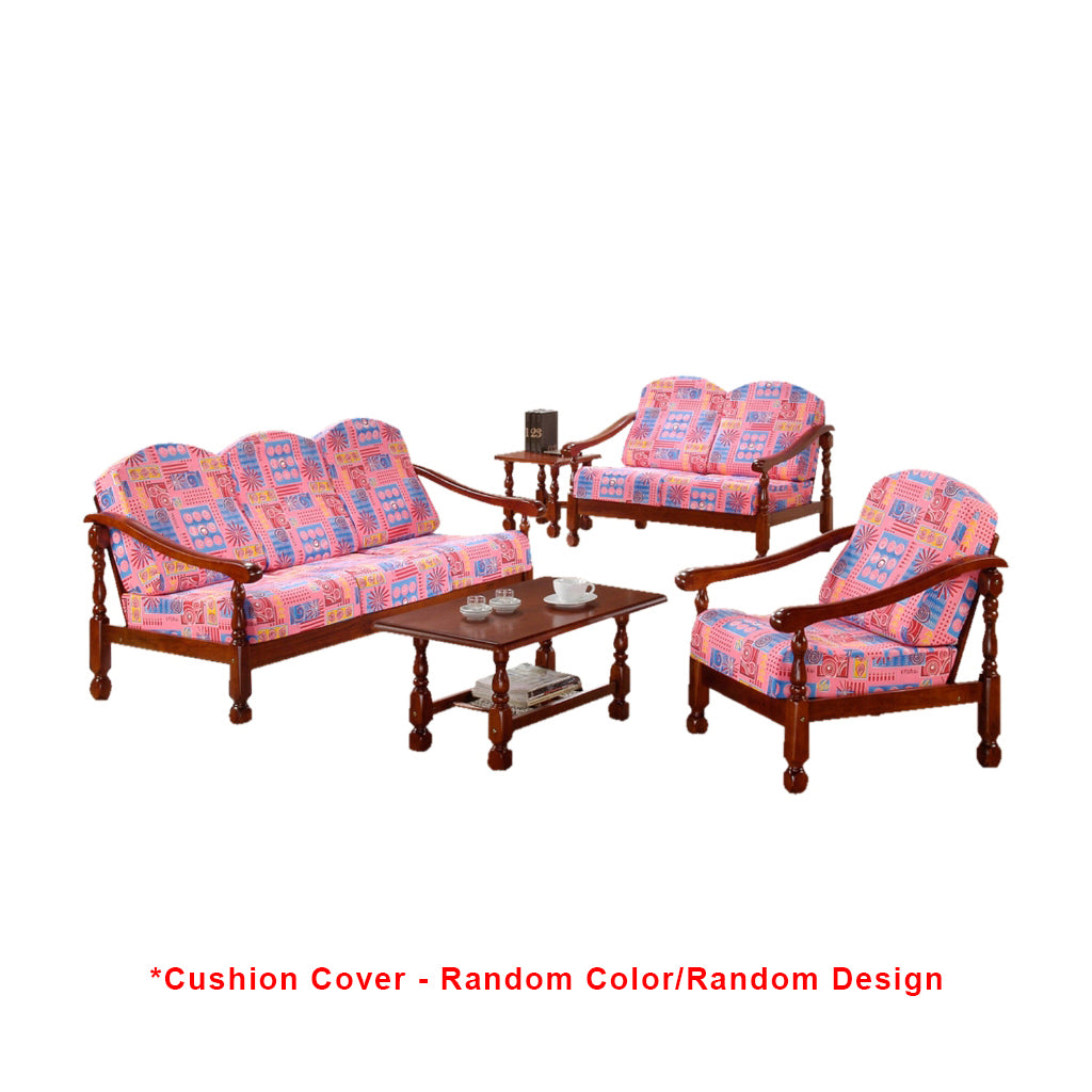 Jewel Living Room Set 4 Wooden Sofa Set Removable Fabric Covers with Coffee Table