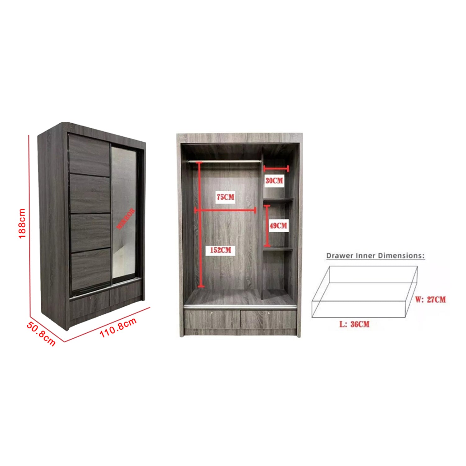 Lindy Series1 4 Feet Solid Sliding Door Wardrobe