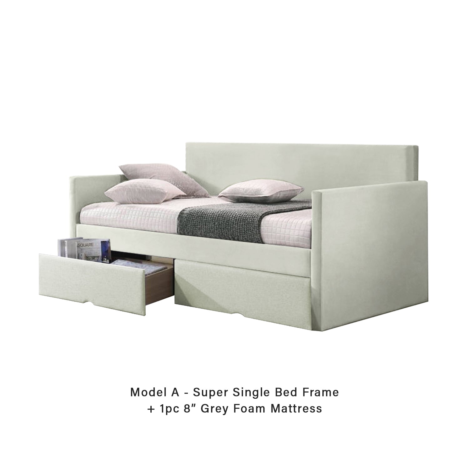 Korro Series Model A Daybed with Drawers - Pet-Friendly Option with Mattress - 56 Colours