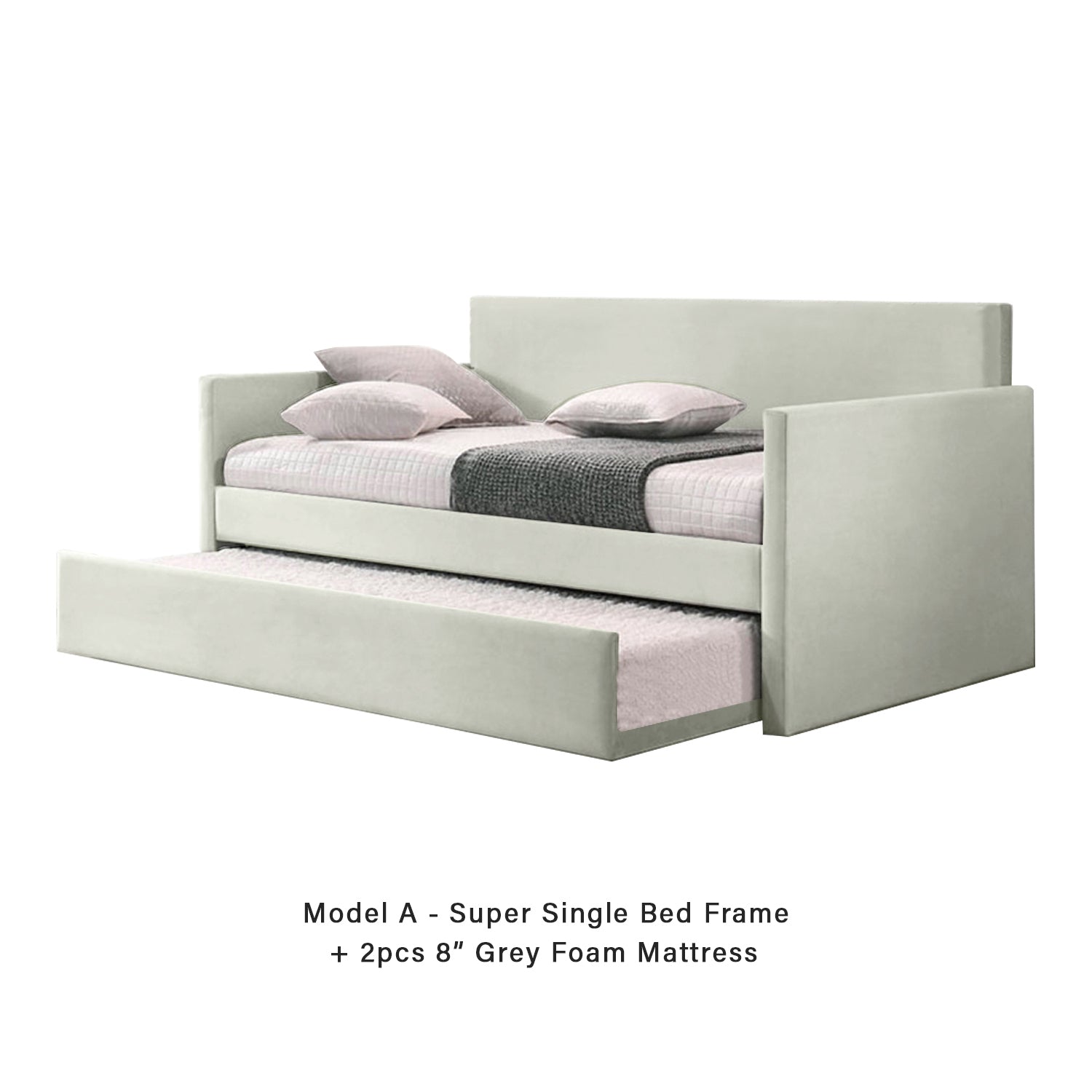 Joash Model A Daybed with Trundle with Mattress - Pet-Friendly Option - 56 Colours