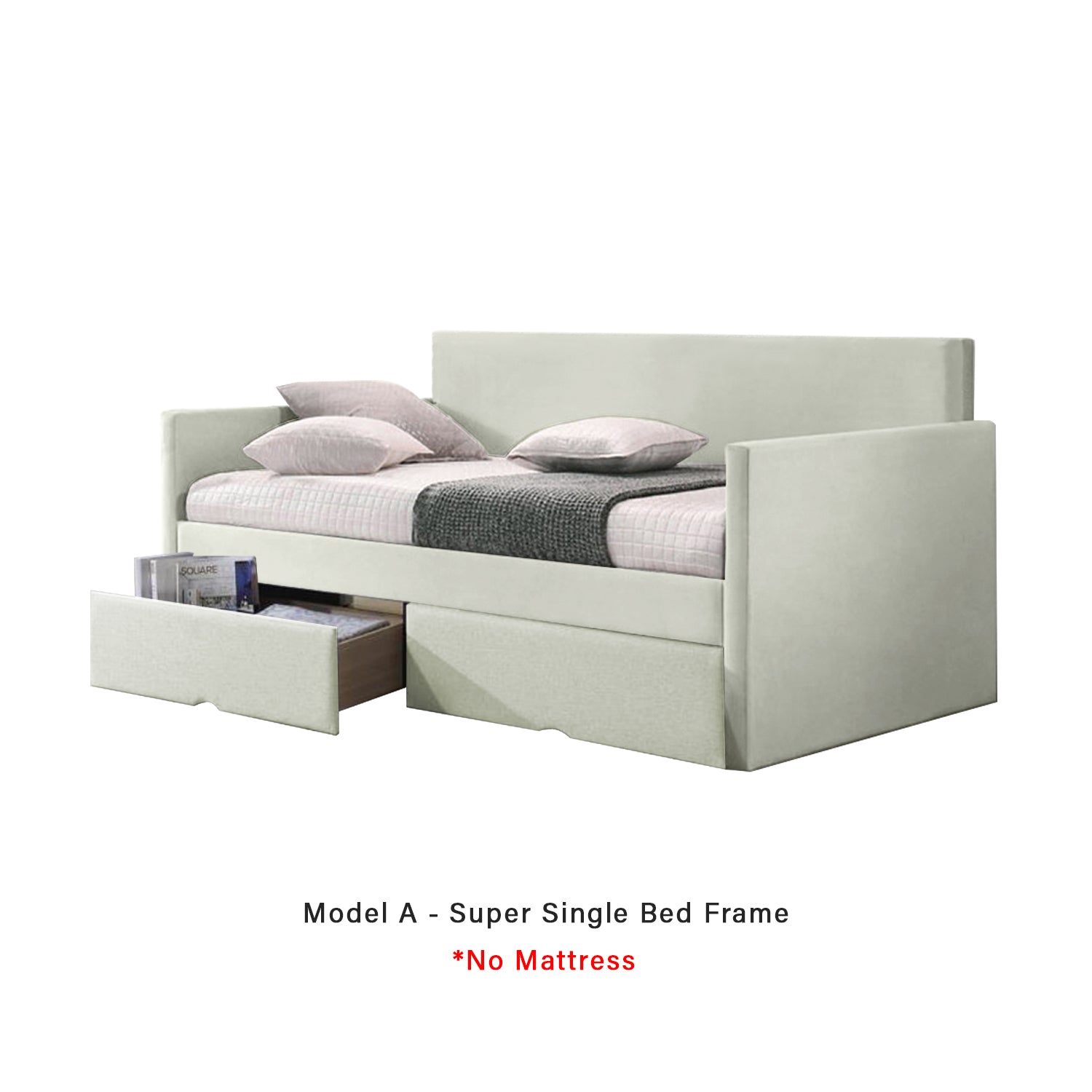 Korro Series Model A Daybed with Drawers - Pet-Friendly Option with Mattress - 56 Colours