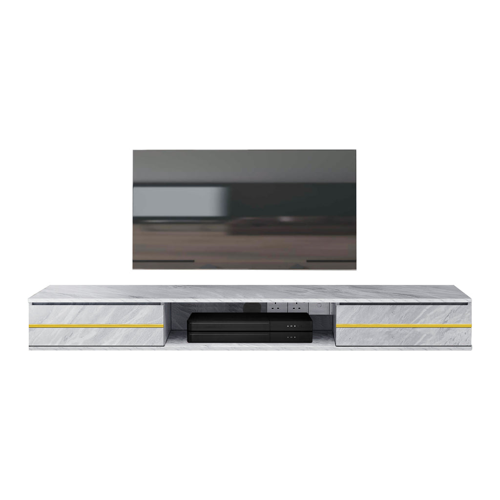 Garnet Series 1 Floating TV Console with Built-in Socket in Marble White Colour