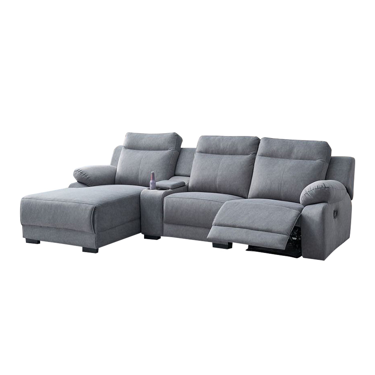 Drazie L-shaped Reclining Sofa Pocketed Spring & Coffee Table in Claw Resistant Pet-Friendly Fabric/Leather