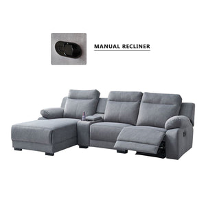 Drazie L-shaped Reclining Sofa Pocketed Spring & Coffee Table in Claw Resistant Pet-Friendly Fabric/Leather