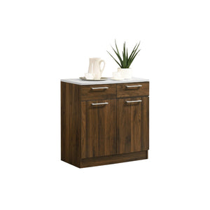 Hallie Series Modular Kitchen Cabinet Melamine Panel Top with Hanging Cabinet in Brown & Natural Color.