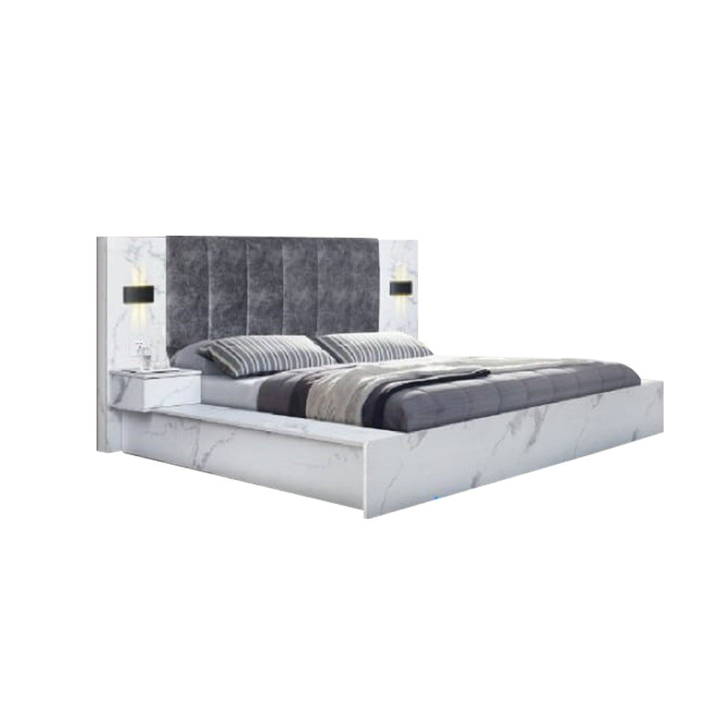 Cana Queen/King Size Platform Bed Frame with Side Table w/ Drawers & Hidden Storage
