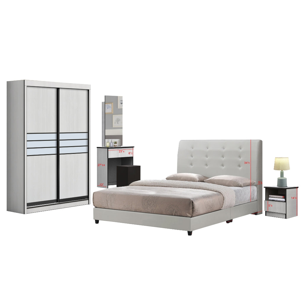 Gundae Bedframe, Wardrobe, Dresser, Bedside Table Bedroom Set in 2 Colour w/ Mattress Option. All Sizes Available