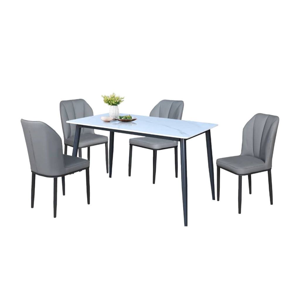 Elba 1+4/1+6 Dining Set Table with Chair Ceramic Table Top with Metal Legs