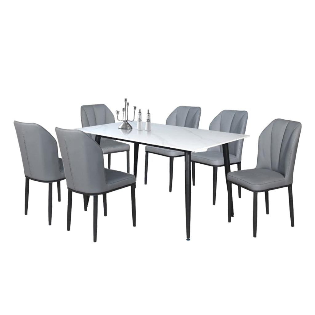Elba 1+4/1+6 Dining Set Table with Chair Ceramic Table Top with Metal Legs