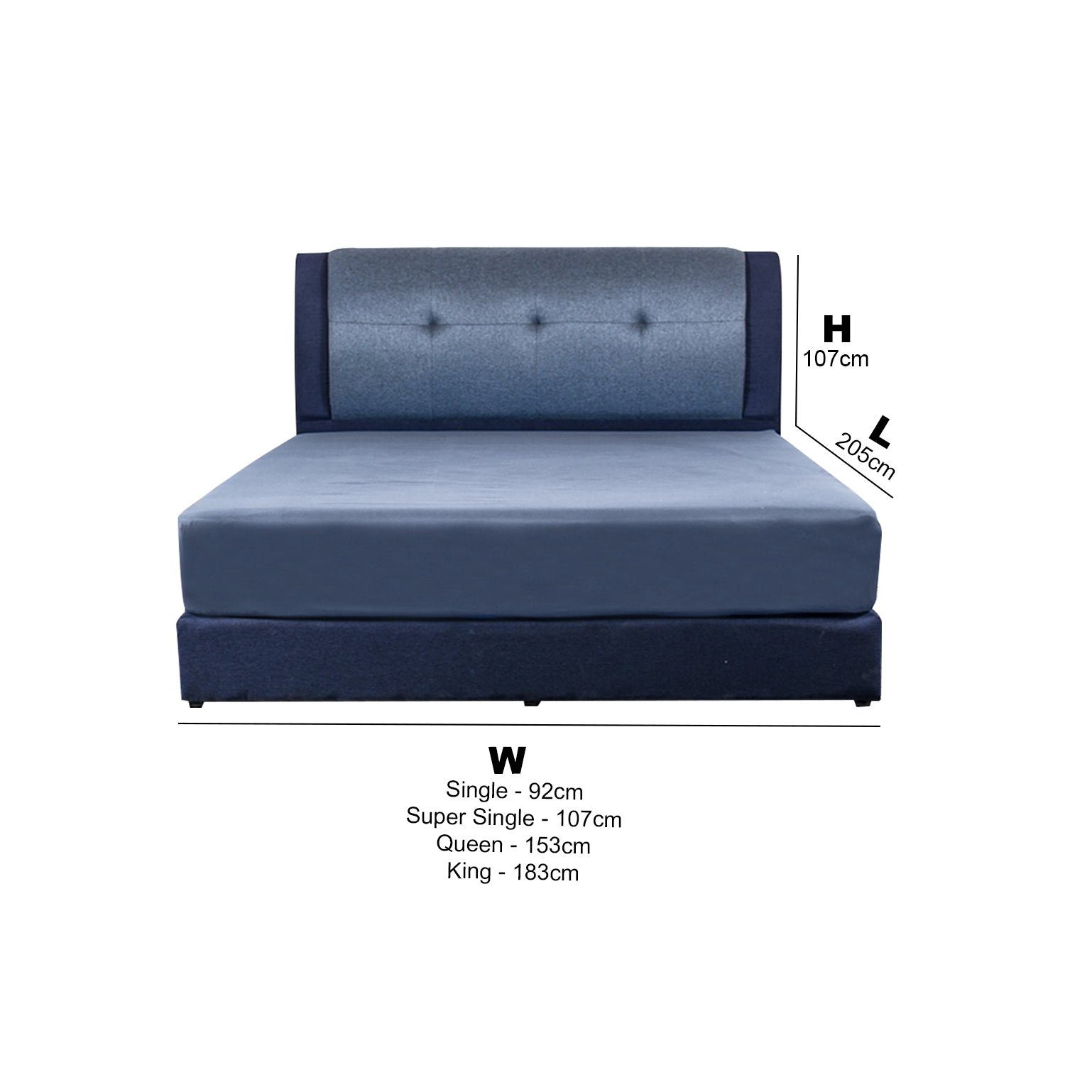 Rinoa Series 2 Woven Fabric Divan Bed Frame in Dark Navy with Grey Colour - All Sizes Available