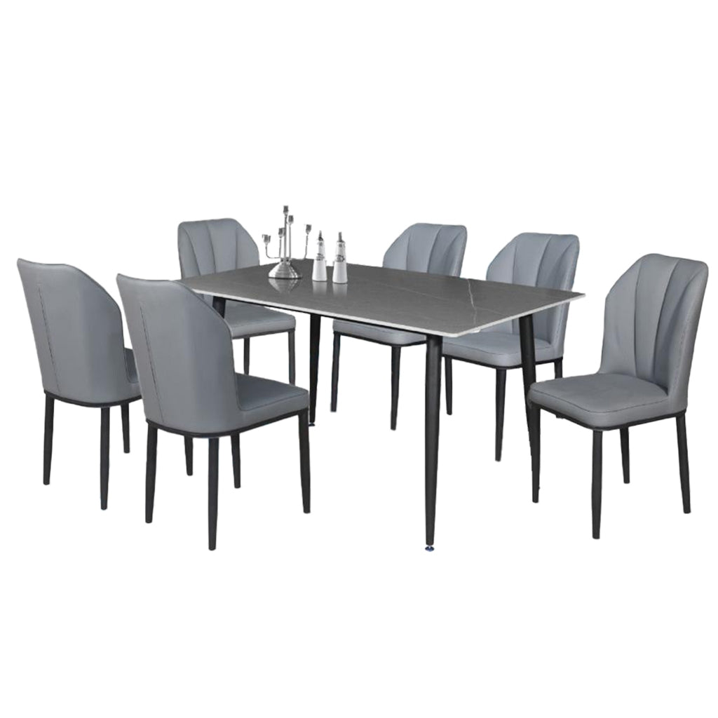 Elba 1+4/1+6 Dining Set Table with Chair Ceramic Table Top with Metal Legs