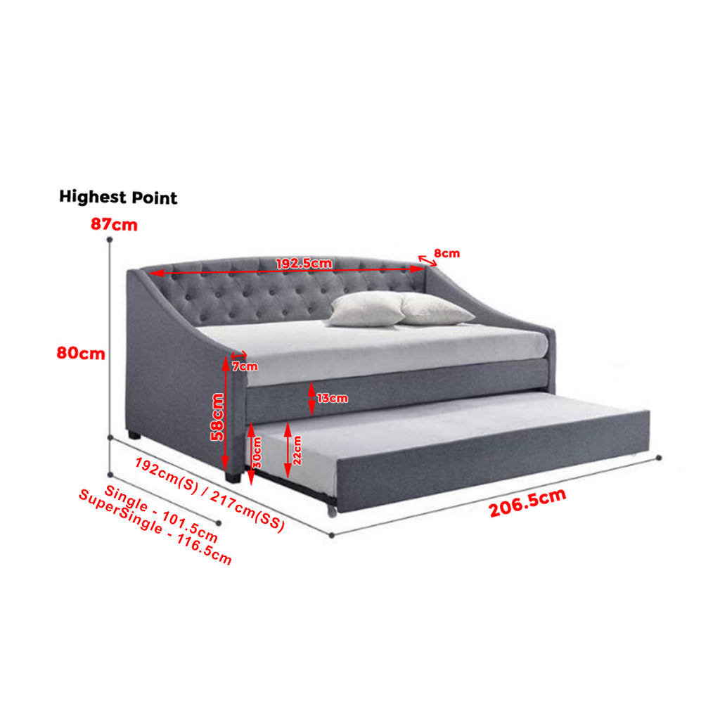 Joash Model B Daybed with Trundle with Mattress - Pet-Friendly Option - 56 Colours